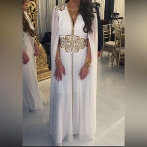 Elegant White and Gold Embellished Dress